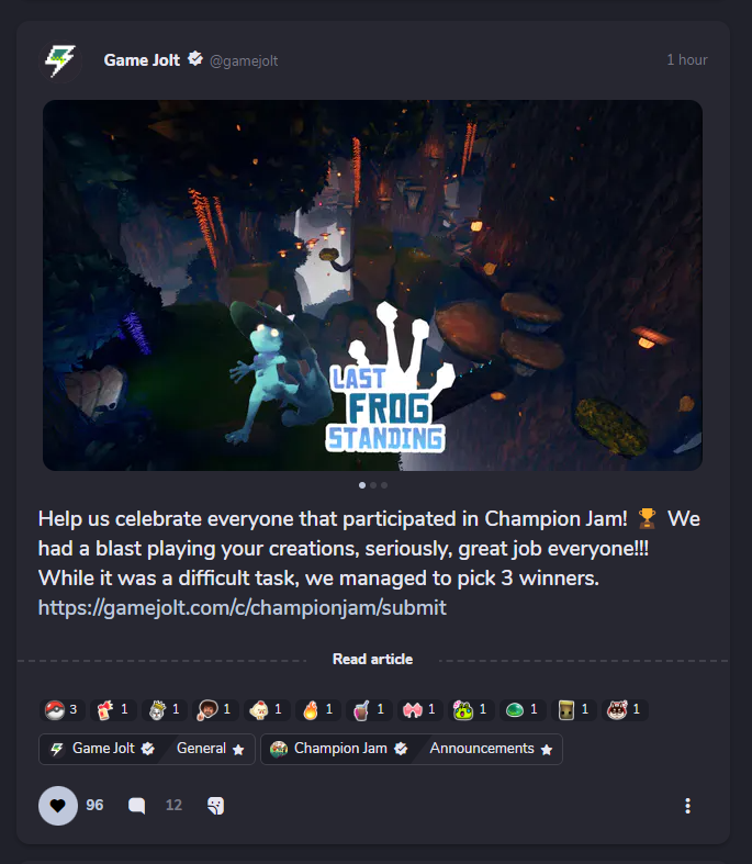 sebastian_kuehn's tweet photo. AaaaaAAAh omg!!! Last Frog Standing just took 1st place in the Champion Jam! 🐸🥳💪 Incredibly proud of the team! #ChampionJam #GamesBavaria https://t.co/irmaZcpkek