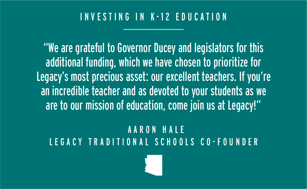 DougDucey's tweet photo. Our #AZUnstoppable budget invested an additional $1 billion in K-12 education. Legacy Traditional Schools is putting that funding exactly where it should be: the classroom. @LTSDistrict teachers will now receive a 16 percent pay raise. Great! https://t.co/RtCqmEsaF5