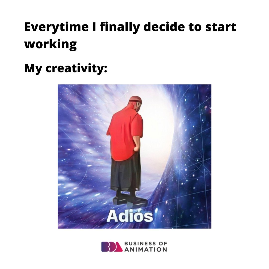 animationbiz's tweet photo. Creativity: Adios!
Procrastination: Hola!
π
Want to Grow Your Freelance Animation Career or Studio? Link in bio.
#AnimatorMemes
#3DAnimation #AnimationMeme #AnimationMemes #AnimatedMeme #AnimatedMeme #AnimatorMeme #AnimationMemes #AnimationDesignMeme #AnimationDesignMemes https://t.co/cRob1c694e