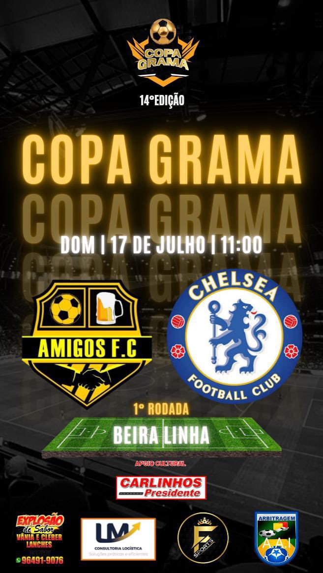 AMIGOSFC15's tweet photo. Confronto definido, nossa estreia no copa grama é contra a equipe do #Chelsea! 

#AvanteAmigos rumo à vitória ⚫️🟡🚀 https://t.co/nQmn3MKSKl