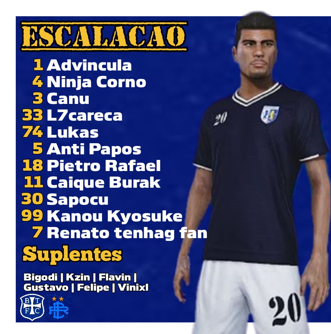 BayenTurvo's tweet photo. #PrimeiraLiga
Confira a nossa escalação para o nossa estréia no PES! 
1 - @tntsta 
4 - @Ninjacorno
3 - @canudofogao
33 - @L7careca
74 - @lukaspitxn
5 - @PaposdeJuliet
18 - @Pr2020
11 - @_Caiqueribeiro7
30 - @Sapocu3
99 - @KanouKisuki
7 - @fandoceni https://t.co/zcZitl8wY9