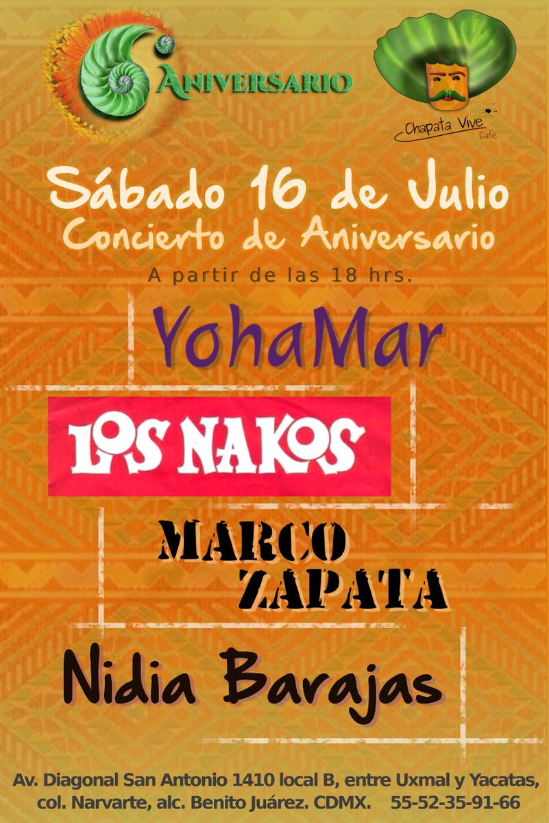 16 JUL SÁBADO EN EL 6 ANIVERSARIO DEL @chapatavivecafé nos vemos para echar las rolas ❤️