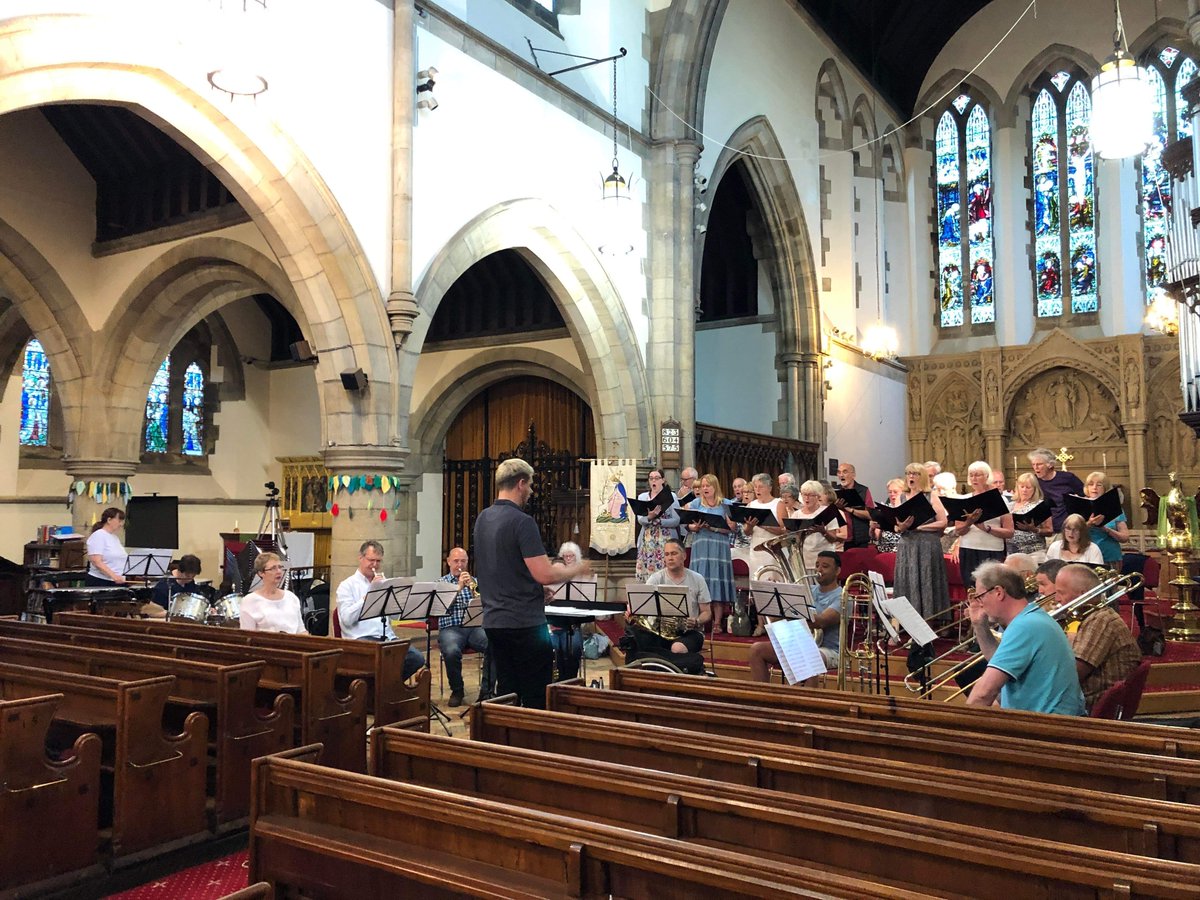 HorsforthCS's tweet photo. Rehearsing with Yorkshire Evening Post Brass for our Summer Concert: A Royal Celebration - this Friday at St Chad's Parish Centre, Far Headingley. Tickets are £10 on the door, 7.30pm start, do join us! The bar will be open and it's bring your own picnic with a cafe style layout. https://t.co/qyluWnZGOw