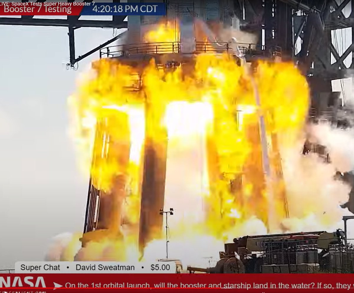 DoctorPhilangee's tweet photo. @NASASpaceflight Glad I was watching NASA Space Flight.  Flames riding up along booster through the OLM. https://t.co/EpNXQpNYlC