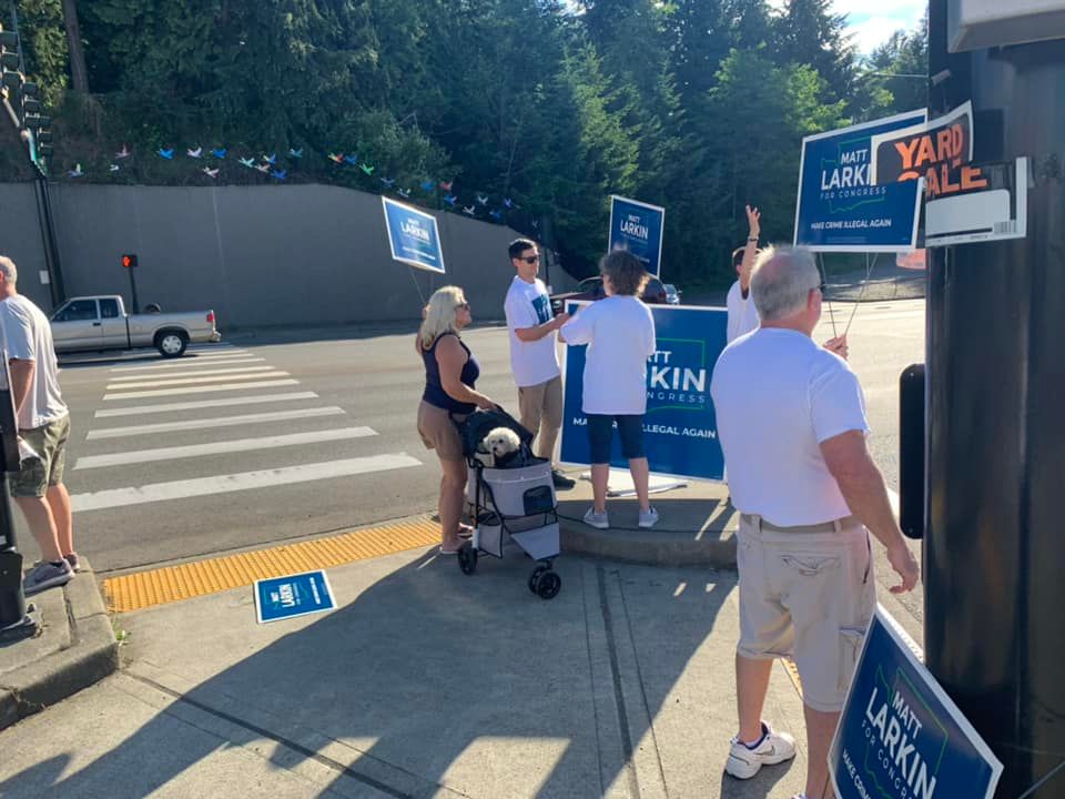 We had a great turnout at the sign waving in Bonney Lake on Friday!  Thanks to all the volunteers who showed up to Flip the 8th and who want to put a TRUE conservative in Congress. Let’s make crime illegal again!