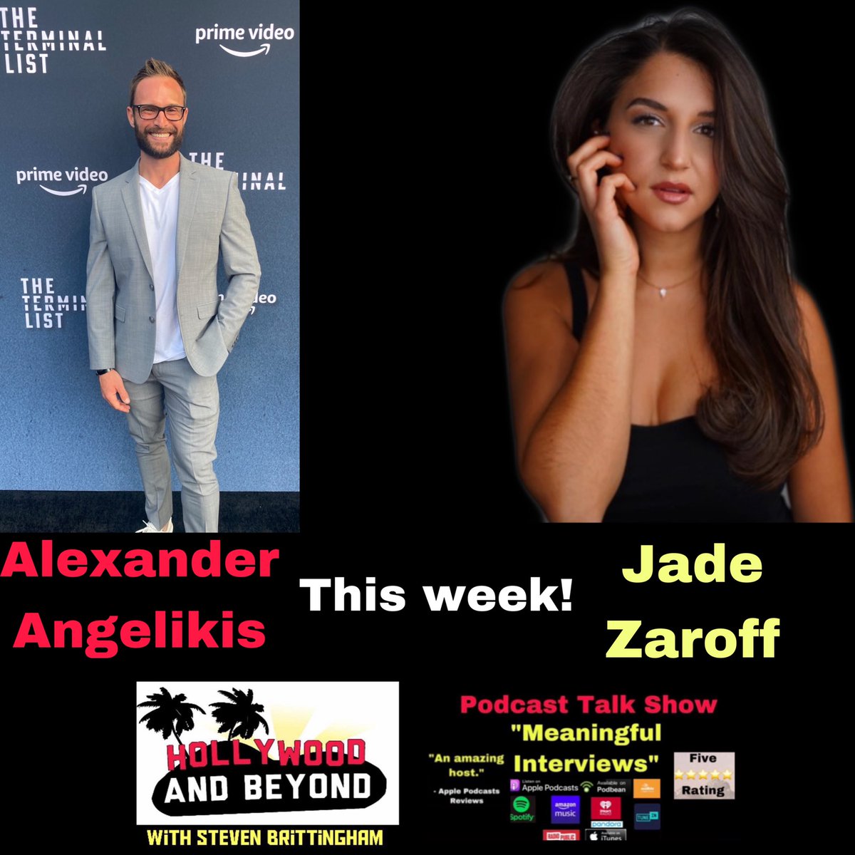 stevenjbactor's tweet photo. This week on @hollyandbeyond #Podcast! Two amazing guests, two separate episodes. Up first is #AlexanderAngelikis from @PrimeVideo #TheTerminalList. Next episode features a remarkable environmentalist, actress and so much more @jadezaroff. Subscribe today! https://t.co/PUD62OjvbD