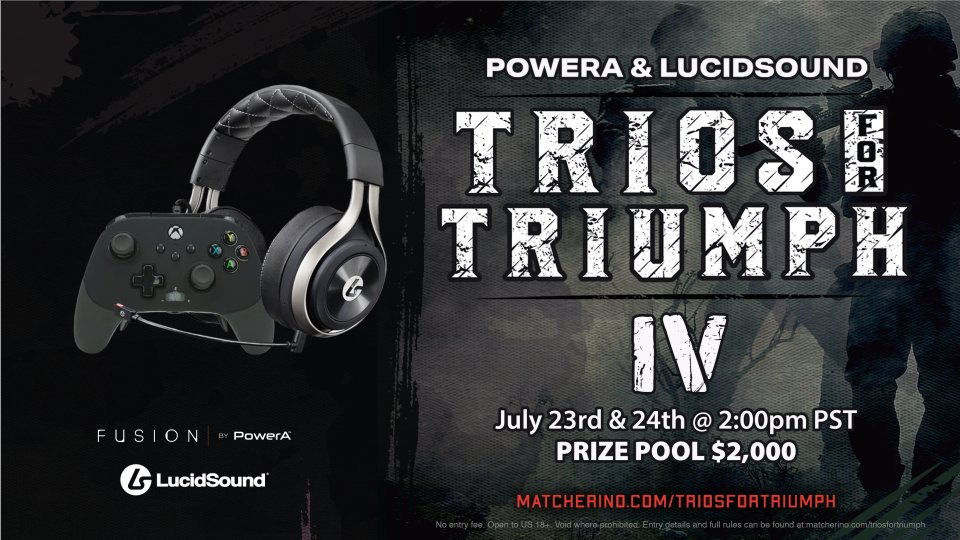 matcherino's tweet photo. Announcing the Call of Duty: Warzone tournament Trios For Triumpth IV Presented by 
@PowerA &amp; @LucidSoundAudio! Come join and watch this awesome Battle Royal match with $2000 minimum in prizing 🏆. More here: https://t.co/6Sc93deYkG https://t.co/6RfmrjHrFu