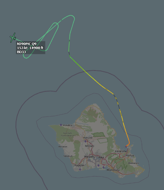 ameliairheart's tweet photo. The first of a series of flights sponsored by the USMC, the @GenAtomics_ASI MQ-9B N390MC with callsign BD33 -- carrying @SierraNevCorp SIGINT and @L3HarrisTech COMINT hardware -- departed from MCAS Kaneohe Bay, HI at 02:27 UTC as part of @RimofthePacific 2022. #ADSB #A483DF https://t.co/UVrzHEw6CQ