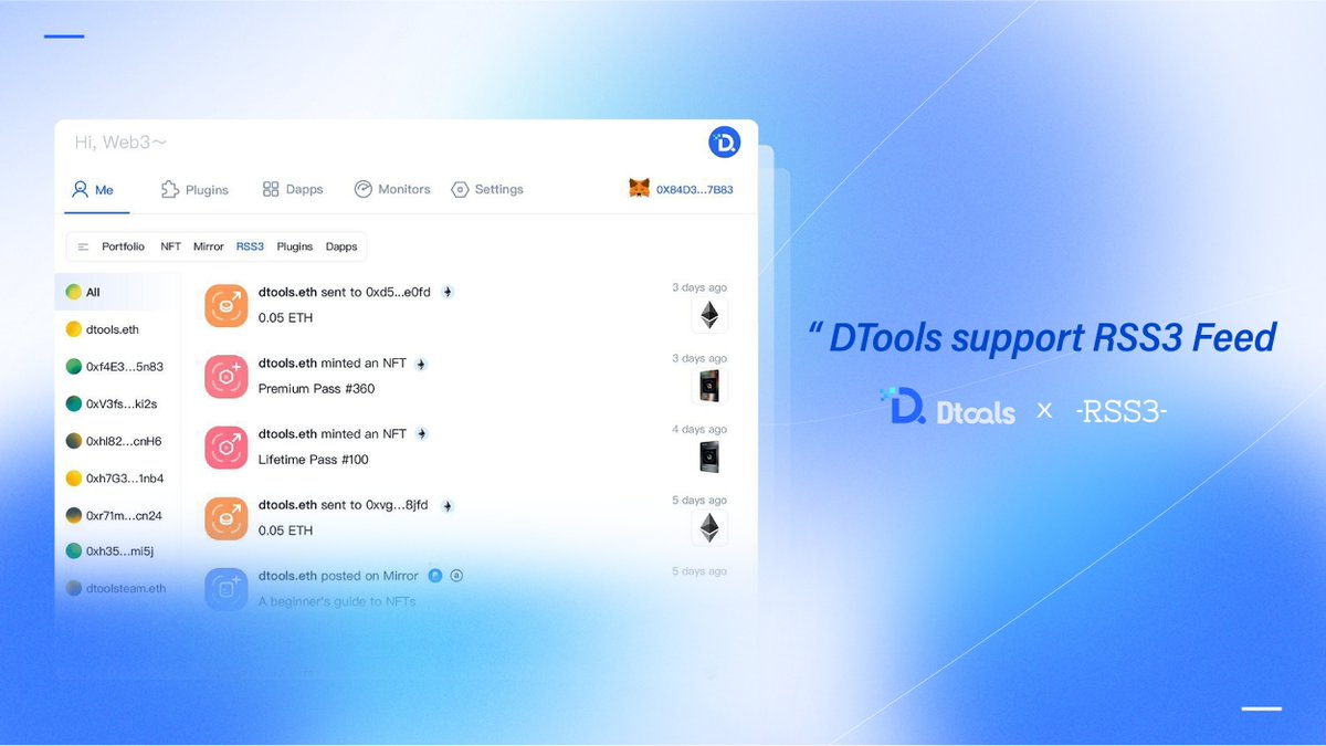 rss3_'s tweet photo. 🔥 We are excited to announce our new official partnership:
@rss3_ X @DtoolsTeam

💪 RSS3 is the feed of #Web3 &amp; we are now supported by the next generation of Web3 tools, Dtools https://t.co/KQtMwFM9wV