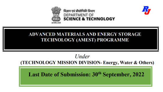 DST Call for Proposals on Advanced Materials and Energy Storage Technology (AMEST)-2022