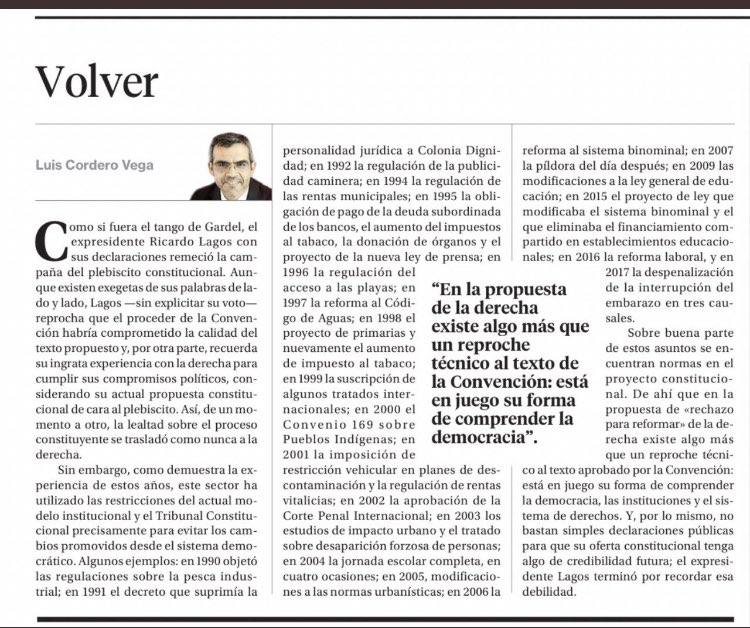 patriciapolitz's tweet photo. Gracias @LuisCorderoVega por la ayuda de memoria de esta columna, sobre la realidad de la democracia “protegida” que practica la derecha. 👇🏽
#AprueboFeliz https://t.co/iPyjNAsnHQ