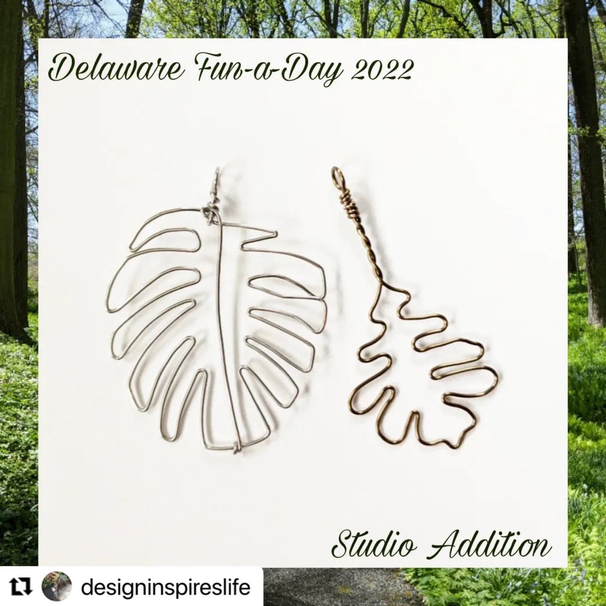 Re-sharing from @designinspireslife … 
#delawarefunaday 
#monstera #leaf and #whiteoak leaf.
Monsters is a fun plant and the white oak leaves are less regular than I had assumed!
#wireart #wirejewelry #wiresculpture #natureart #funaday <a href="/delawarefunaday/">Delaware Fun-A-Day</a>