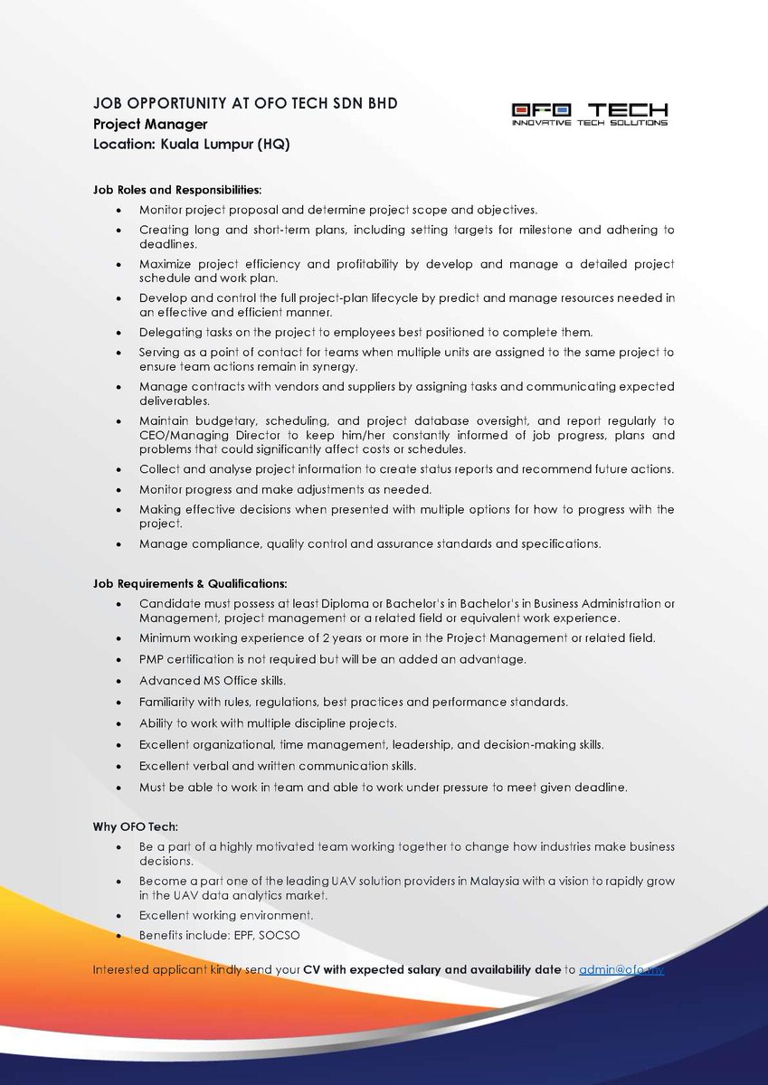 OFOtweets's tweet photo. We're #HIRING!
🟢Project Manager
• Location: Kuala Lumpur (HQ)
Looking for an exciting new challenge? 
We're hiring a Project Manager to help us achieve great things! (1/2) https://t.co/ELtvZhfyzD