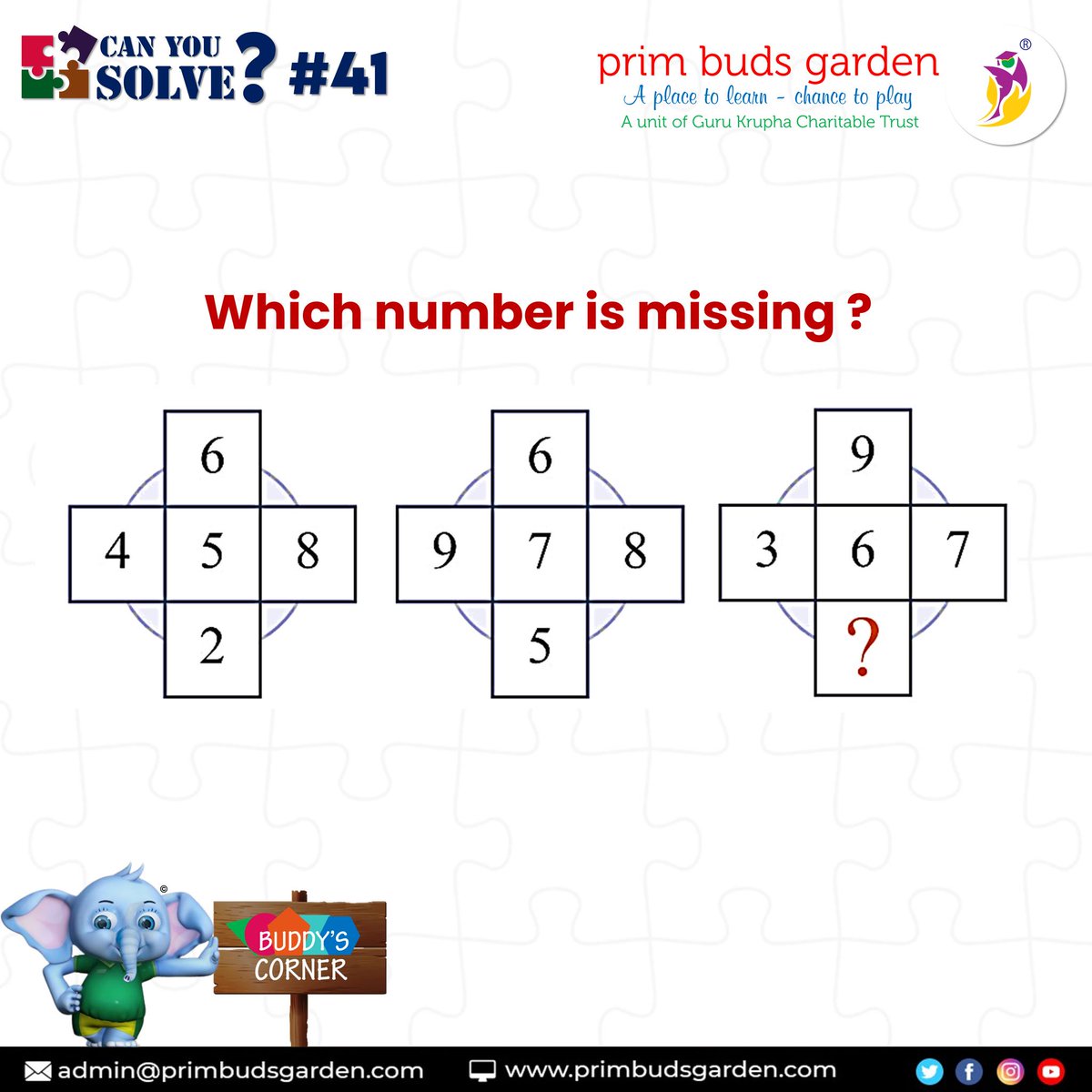 primbudsschool's tweet photo. 🤔Can you solve the #puzzle?
Comment your answer.
👍Like & 😃 follow our page for more interesting posts
#primbudsgardenschools #school #learning #schooltime #kids #feeconcession #schoolwithlessfee #didyouknow #facts #COVID19 #DYK #technology #future #puzzle #puzzlegame https://t.co/fidBlHdvwz