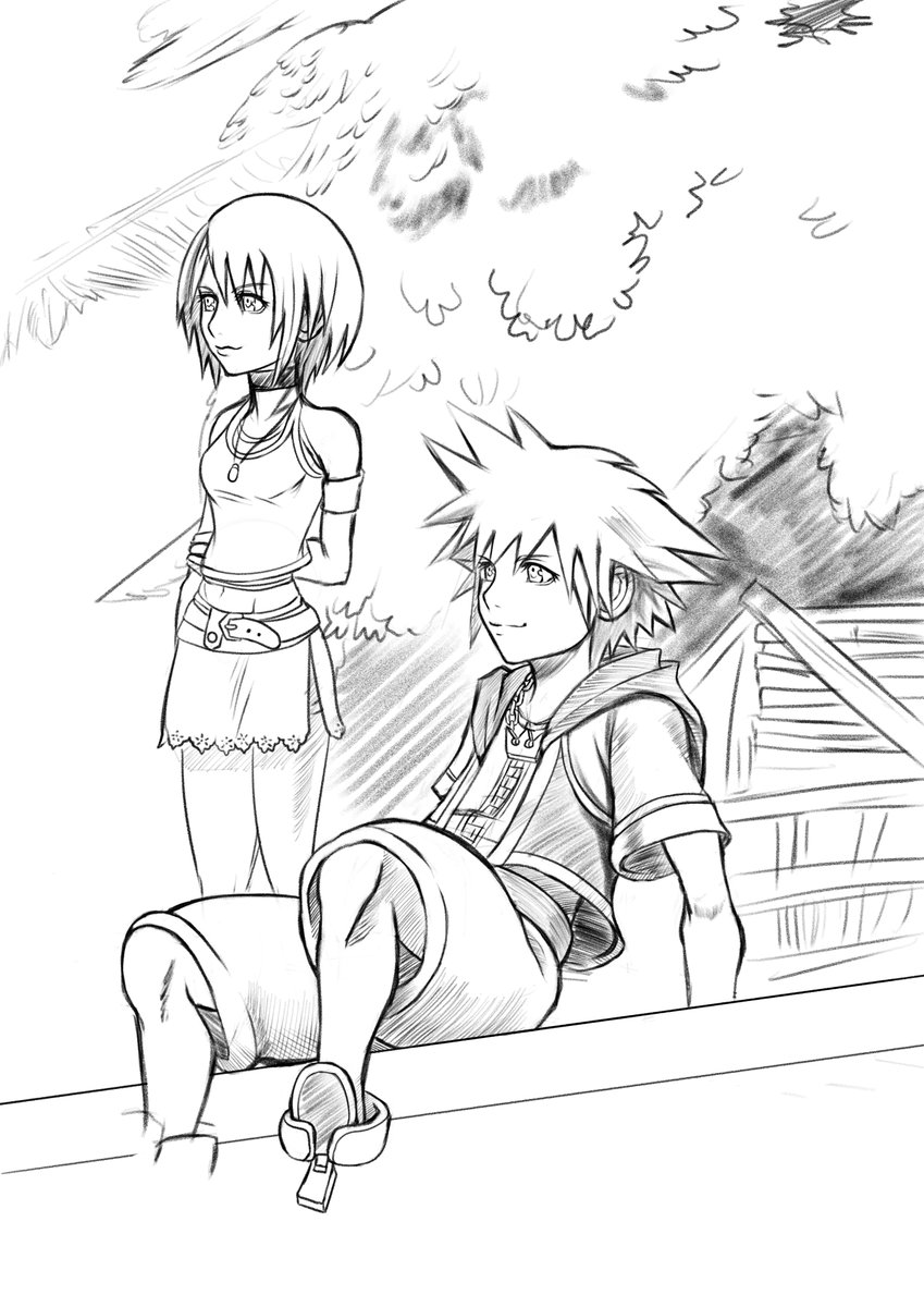 ByakkoArt's tweet image. Probably just gonna do some sketches for the rest of sokai week. Prompt #2: KH1. #sokai #sokaiweek2022 #sora #kairi #kingdomhearts #sketch #Pencildrawing