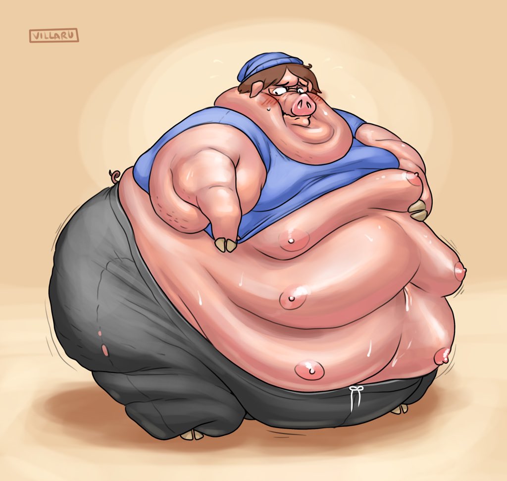 my half of a trade with <a href="/chubbicherub/">chubbukie.bsky.social</a> of him (?) as a big fat sow :)