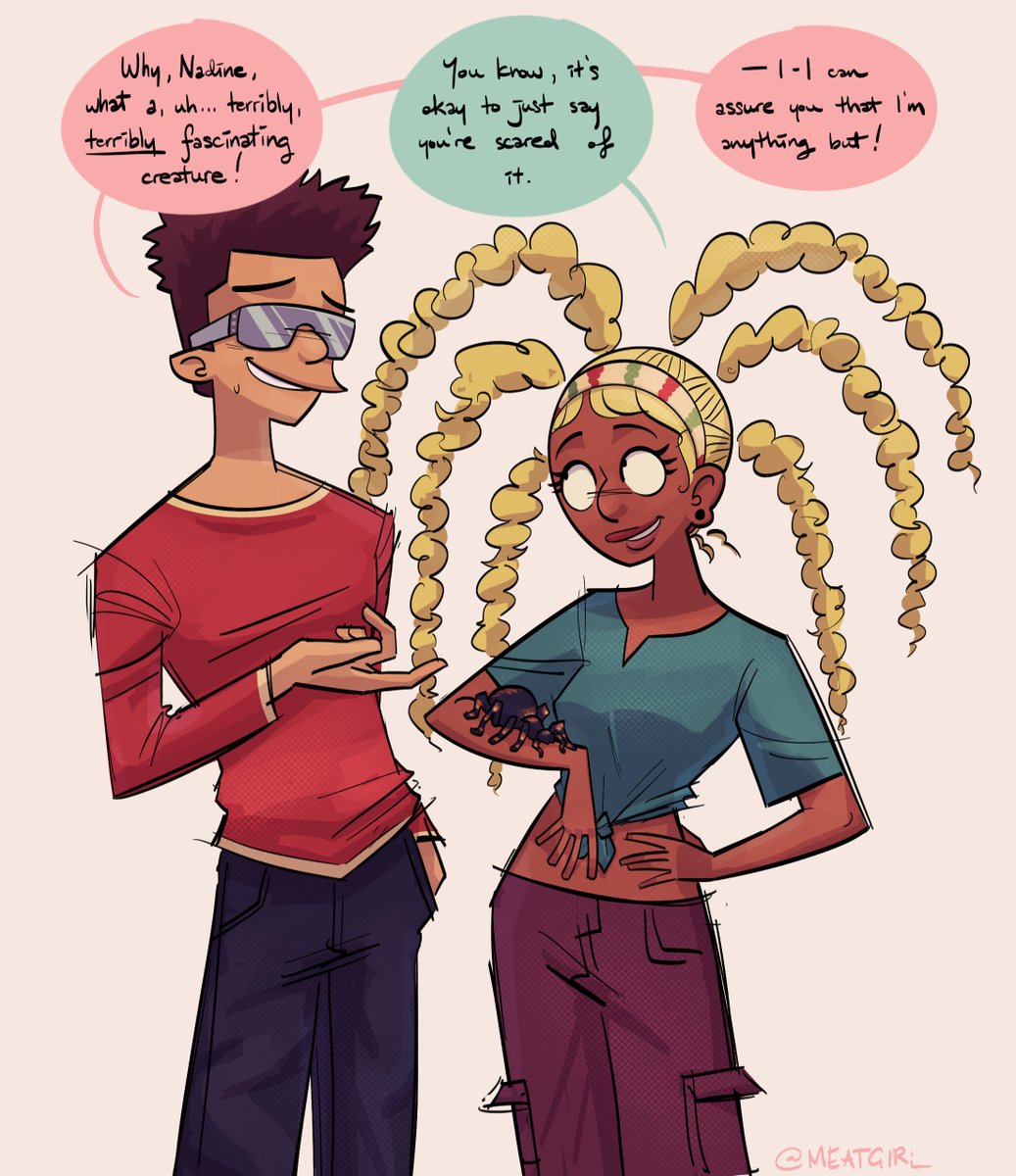 peapod kid and nadine!!!! despite their now-differing opinions on rhonda (she doesn't hang with her anymore, but he still does), they still get along and he still has a thing for her #heyarnold 
