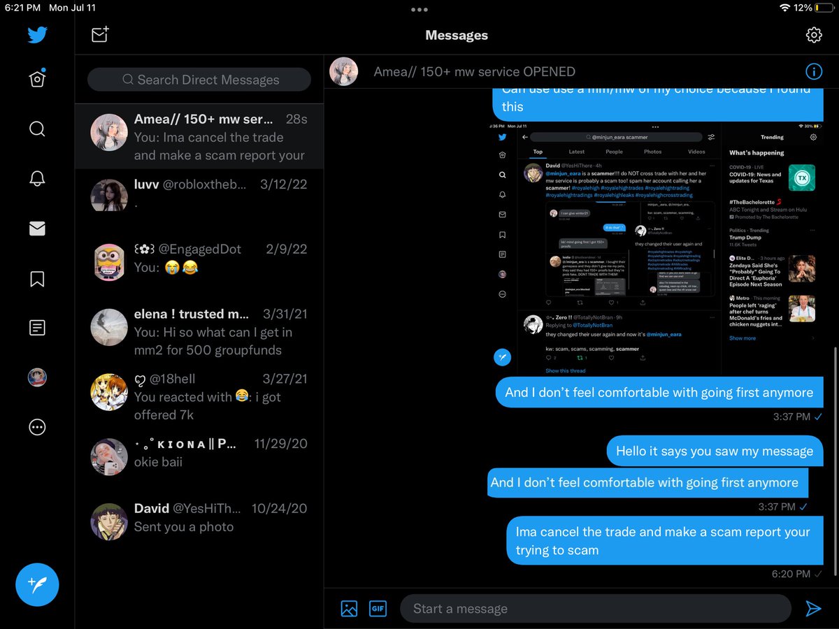 okyesyeahsure's tweet photo. She tryed scamming me and I showed a scam report of her and she saw my message and never replied back her user is @miinjun_aere her past user was @minjun_eara she will change it every scam report watch out #royalehightrades #royalehigh #nottrusted #scammer #roblox #adoptmetrades https://t.co/vGr80ndUPj