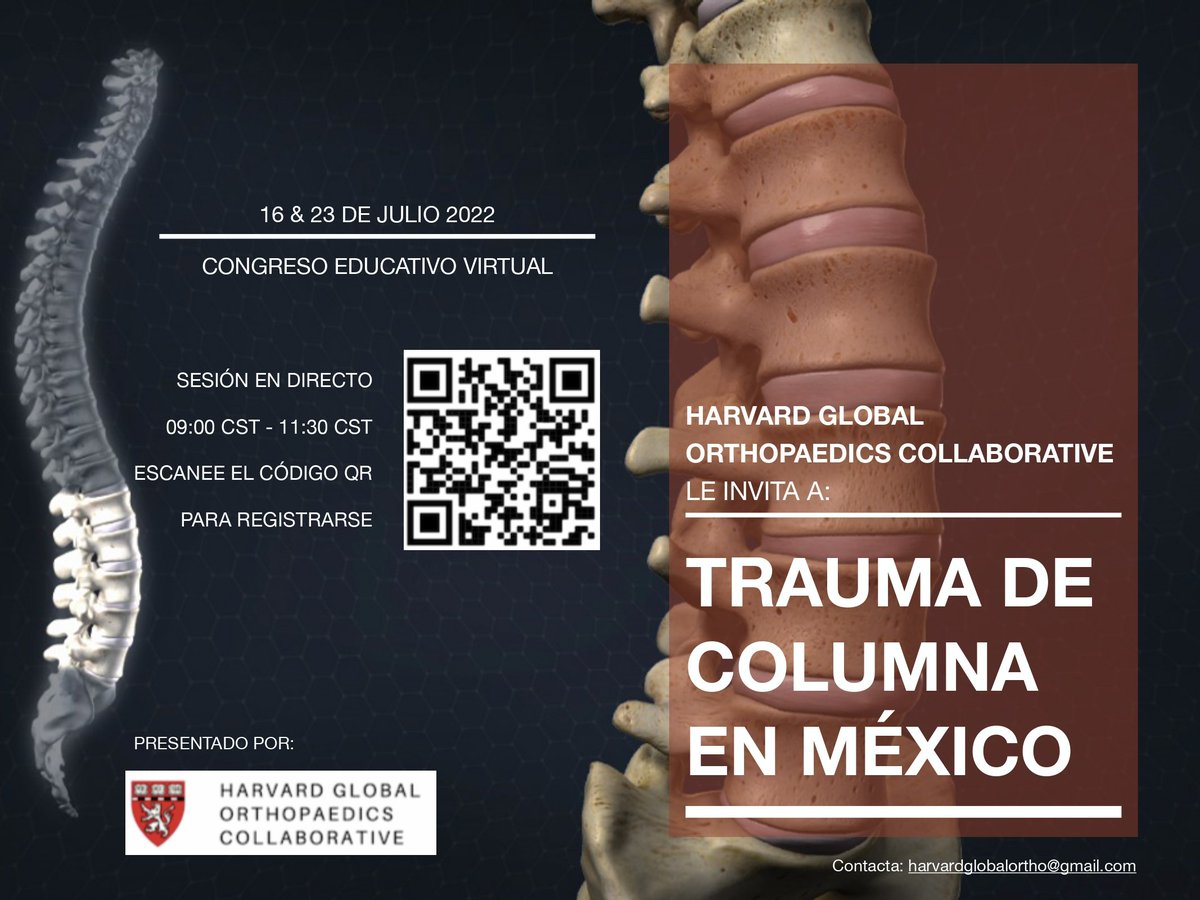 ErikL26's tweet photo. Ya inició el congreso de Trauma de Columna en México, aún puedes registrarte al congreso  en línea a través del QR
@harvardortho @cmortopedia_mx @Janims @krishnakanand @fcarrillo_v https://t.co/mJO32xX1L1