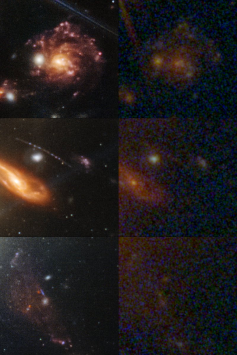 victor_astro's tweet photo. I took 3 "random" 250x250 pixels areas on the first @NASAWebb picture (left) and compared them to Hubble's picture of the same area (right).
And damn🤩 So much sharper and brighter! I think the craziest thing is these little bright dots: so many galaxies that Hubble couldn't see. https://t.co/4vmbklywK3