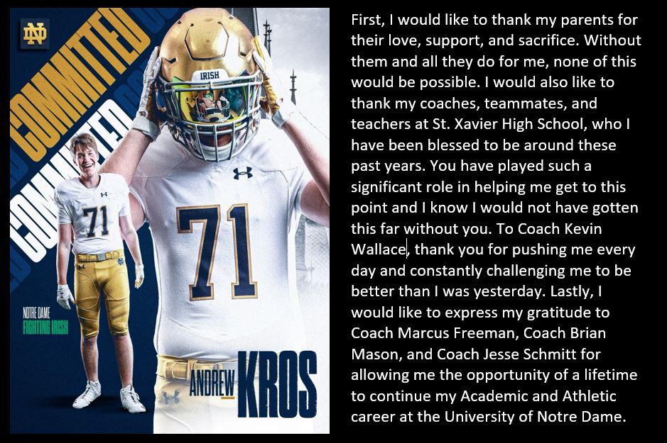 100% Committed!!  🍀🍀🍀🍀 
<a href="/CoachKWallace/">Kevin Wallace</a> <a href="/StXTigersFB/">Tiger Football</a>  <a href="/stxtigers/">Saint Xavier High School</a>
<a href="/JacobClaycomb/">Jacob Claycomb</a> <a href="/KohlsSnapping/">Kohl's Snapping Camps</a>  <a href="/KornblueSnappin/">Kornblue Snapping</a>  <a href="/Prokickercom/">Ray Guy Prokicker Kicking Camps</a> <a href="/Marcus_Freeman1/">Marcus Freeman</a>  @CoachMaseND  <a href="/CoachJS50ND/">Jesse Schmitt</a> <a href="/NDFootball/">Notre Dame Football</a>
 
#GoIrish