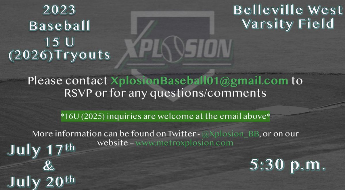Xplosion_BB's tweet photo. Is your son looking for a competitive program at an affordable cost? Look no further! 

Metro Xplosion is looking for competitive baseball players to be a part of our 2022-2023 season for 15U (2026) and 16U (2025). Please RSVP at the email listed!

#MXBsbl https://t.co/vxVRnyChw4