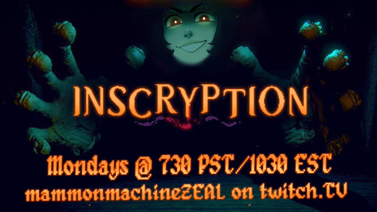MammonMachine's tweet image. Tonight me and @tenderfern are going to stream INSCRYPTION, the game that always looks misspelled no matter how many times I double check it. It'll be at 7:30 PST on twitch.tv/mammonmachineZ…