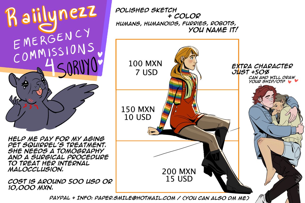 Raiilynezz's tweet photo. Hey guys! I need to open some emergency commissions to pay for the treatment of my beloved pet squirrel. She's six years old and recently got diagnosed with malocclusion, she's having some complications and would appreciate if you can support or share! thank you so much 💖✨🐿️ https://t.co/72EK73jjyf