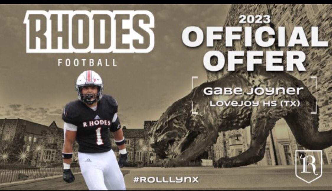GabeJoyner3's tweet photo. After a great visit with @coachrichduncan and @CoachATChau I am blessed to receive an offer from Rhodes College. #rolllynx @leopardfootball @ChrisRossLOJO @CoachVWill @TheCoachJohns @NCSA_Football https://t.co/3AXqNG1eGo