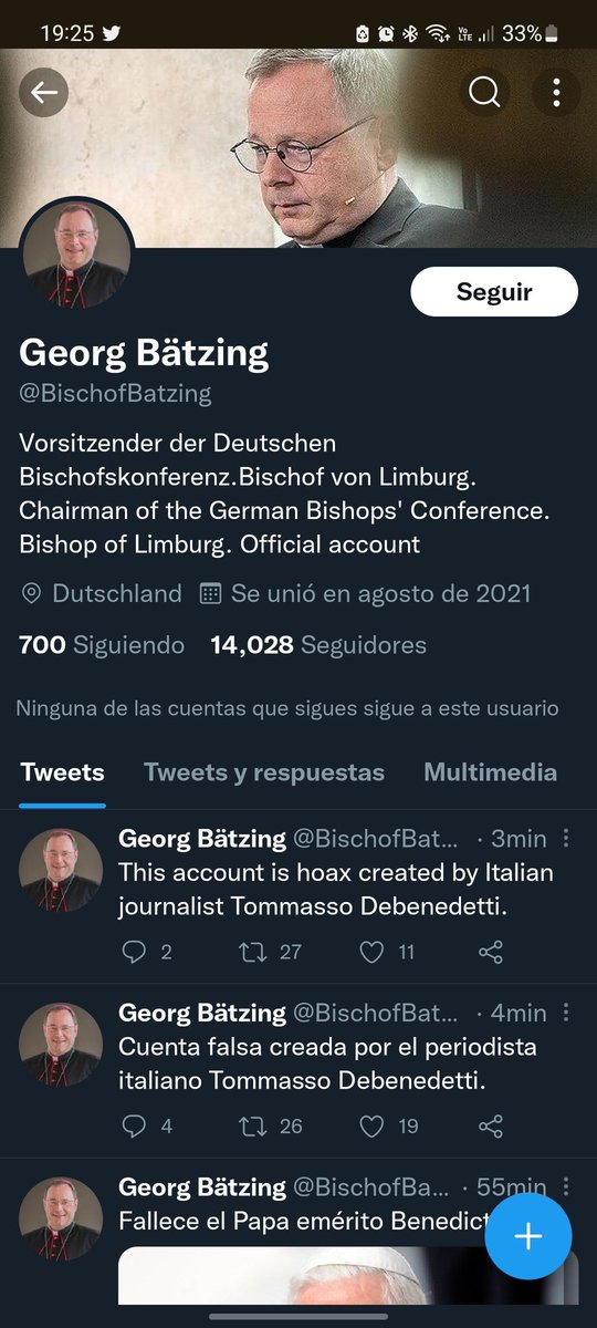 DushkaMagno's tweet photo. Ay, los medios de comunicación y su necesidad de ganar la inmediatez de la noticia.

La fuente de la muerte del Papa Emerito Benedicto XVI es esta cuenta de Twitter y vean qué otras cosas está twitteando.

Recuerden esperar siempre a la confirmación de fuentes oficiales. https://t.co/1Wmb4yCXqV
