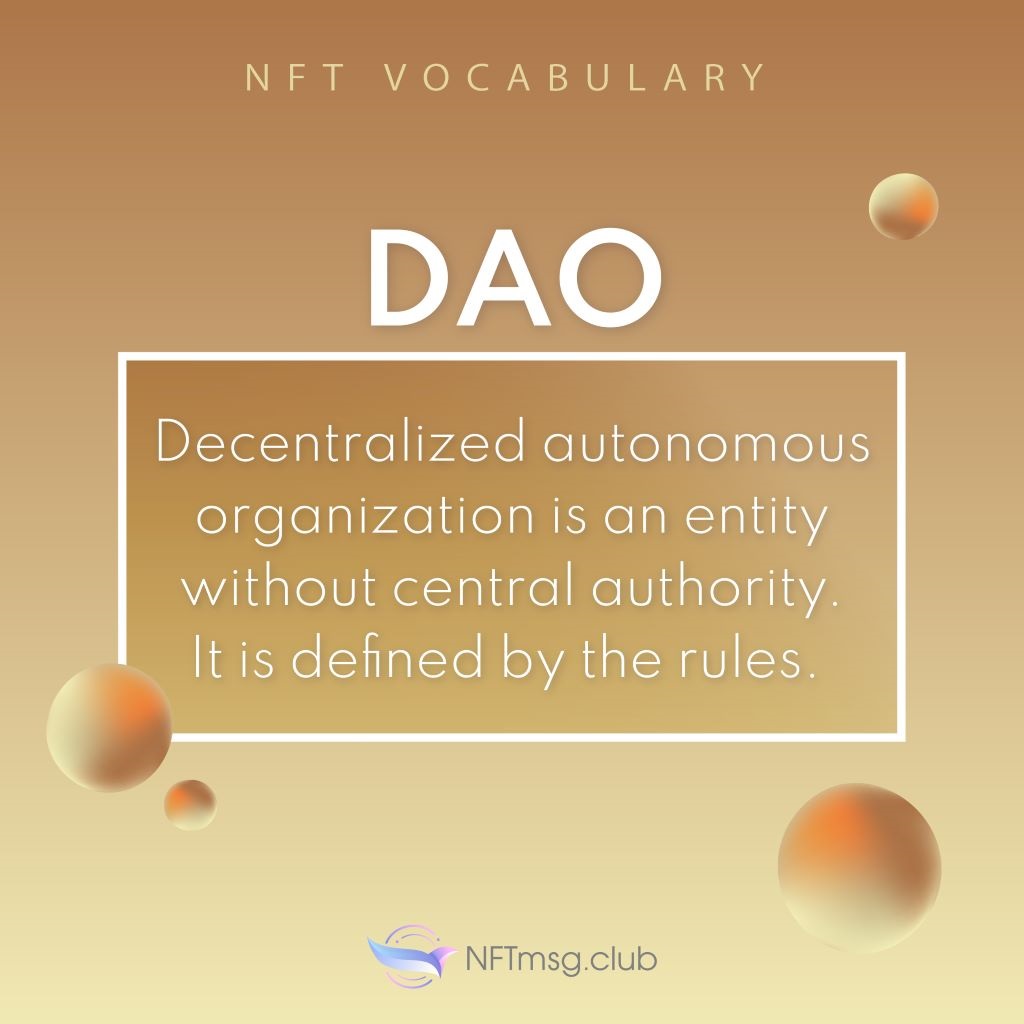 Nftmsg_club's tweet photo. What is DAO?
Decentralized autonomous organization is an entity without central authority. It is defined by rules.

Follow our twitter and visit https://t.co/uO2DGS4NBe to learn and mint a free NFT soon.
https://t.co/OiEfzSIrA3
#nft #nftmsg #DAO #mint https://t.co/JASGv2gZjW