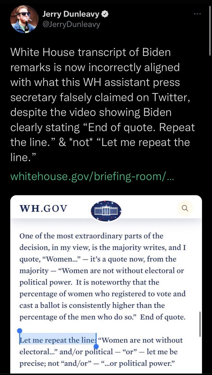 JerryDunleavy's tweet photo. This by @PolitiFact is false. WH assistant press secretary Emilie Simons did not say Biden *intended* to say that, she said he *actually* said it, which was untrue. And the WH transcript (which contains the falsehood) was not posted until after her claim.

https://t.co/EE2Hb4nijY https://t.co/yI9tXDJxoo