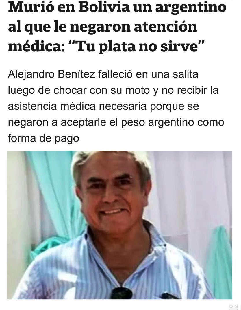 Mientras en la universidad de Rosario los Kirchneristas abrazan y aplauden a Evo Morales, en su país dejaron morir a un argentino x $ 18,000
Una vida = $1000 bolivianos
Esa es la Patria Grande q te vende Cristina a cambio de votos bolivianos ✌️