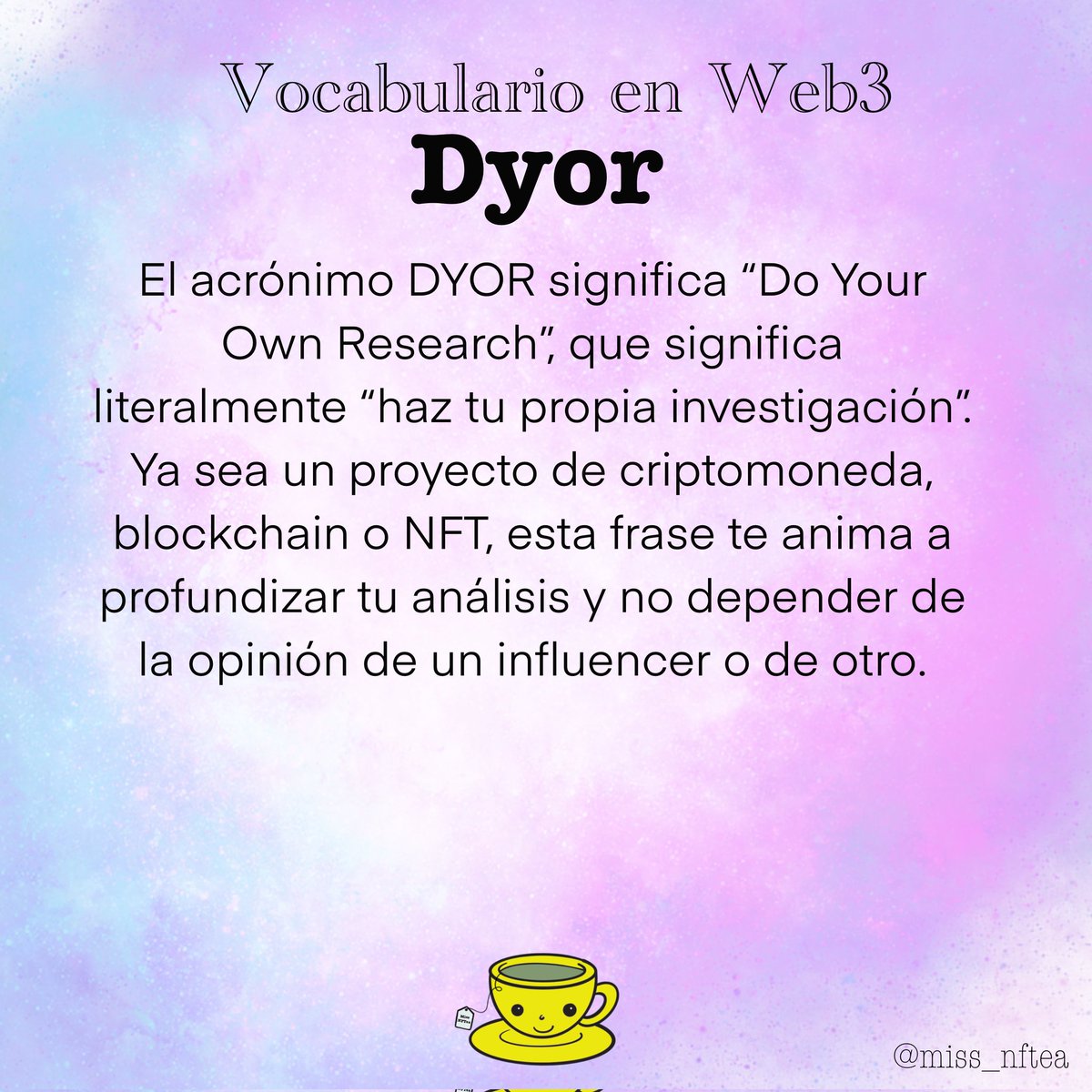miss_nftea's tweet photo. 🫖🍃 Vocabulario en la Web3

#vocabularioweb3 #web3vocabulary #nft #web3 #missnftea #nftcommunity #comunidadnft #dyor https://t.co/VGFP28Q68L