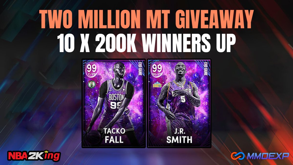MmoexpService's tweet image. End Game TACKO &amp;amp; J.R. SMITH! Ready? Gooo👇
💰TWO MILLION MT Giveaway #NBA2K22💰 

Enter:
🔸Follow @MmoexpService @NBA2KingService 
🔸Retweet &amp;amp; Like &amp;amp; Tag two people
🔸Reply with CHEAP MT Seller

🪙 Check out SAFE MT👉mmoexp.com | nba2king.com
 #NBAFinals