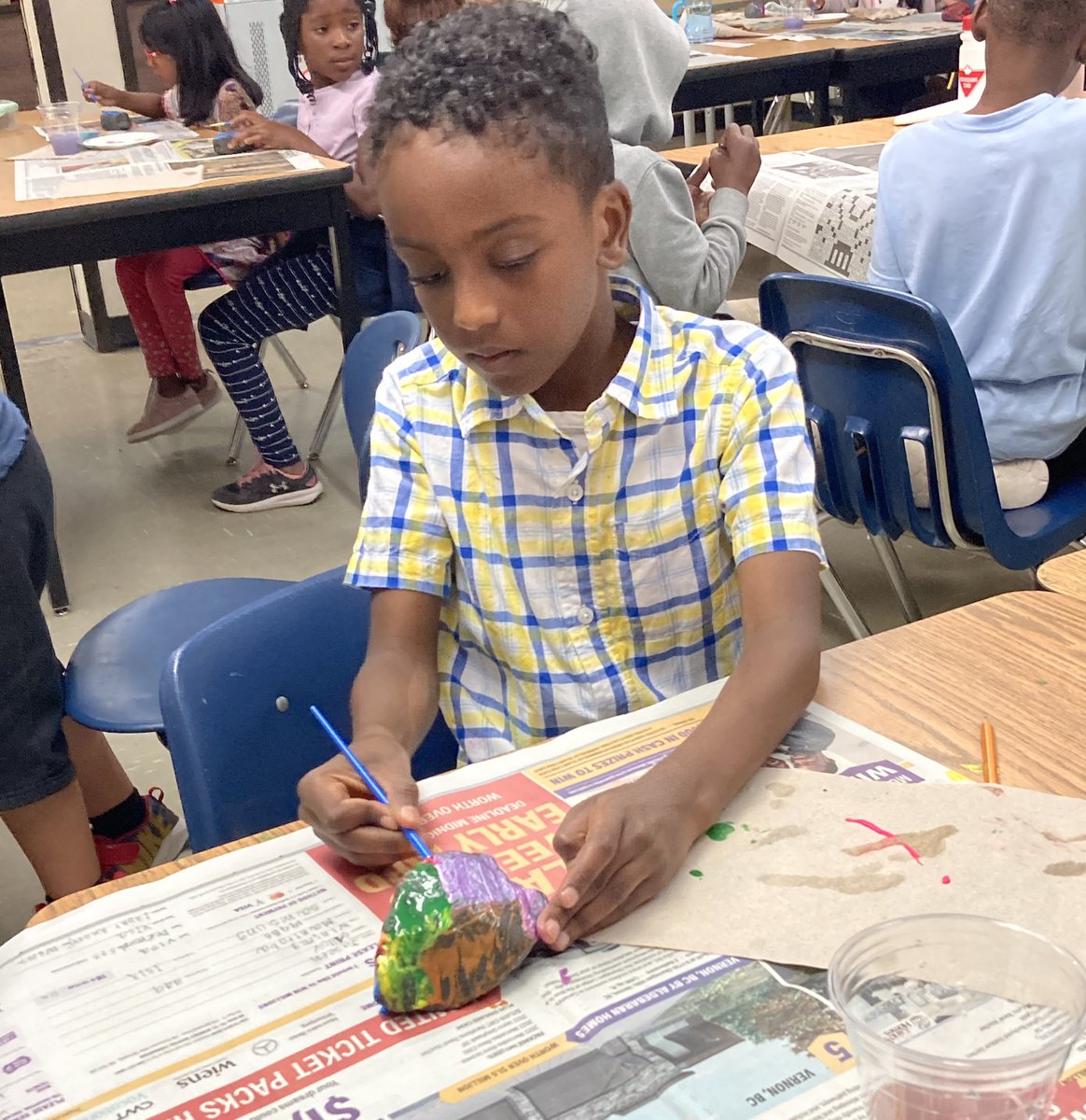 RachelMachnicki's tweet photo. To kick off Nature Week, we painted rocks! Each kiddo got their own rock to paint how they wanted! All the rocks look fantastic and represent each child individually! 
#ASPIRELRSD @magerLRSD @hastingsLRSD @frontenacLRSD @archwoodLRSD https://t.co/UvkS8SbrFj