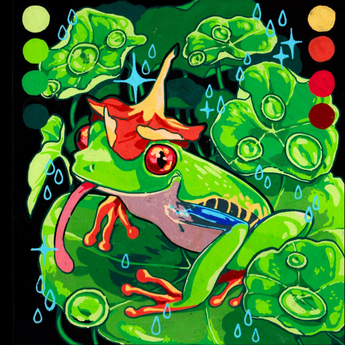 no humans water drop pokemon (creature) leaf solo tongue black background  illustration images