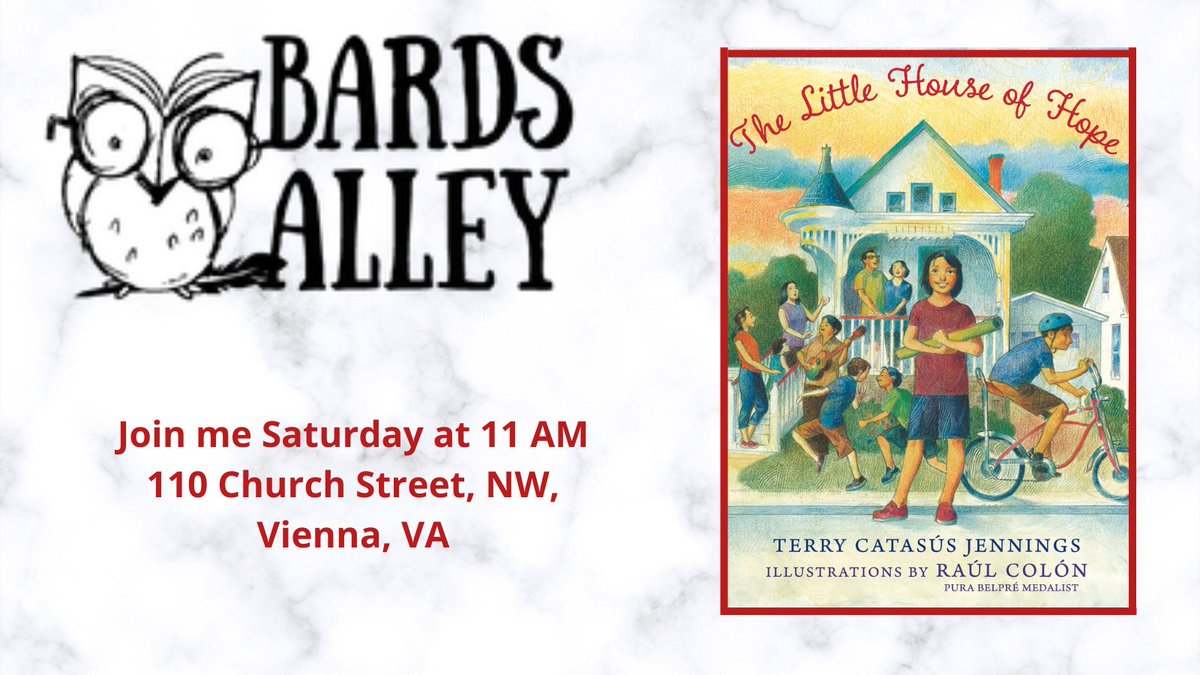 So excited to be visiting @BardsAlley in Vienna, Virginia, this Saturday, July 16th.  Come hear about the Little House of Hope and have some Cuban Pastelitos de Guayaba. Yummm. @HolidayHouseBks @NealPorterBooks @BOOKGUILDDC @SCBWIMidAtlanti
