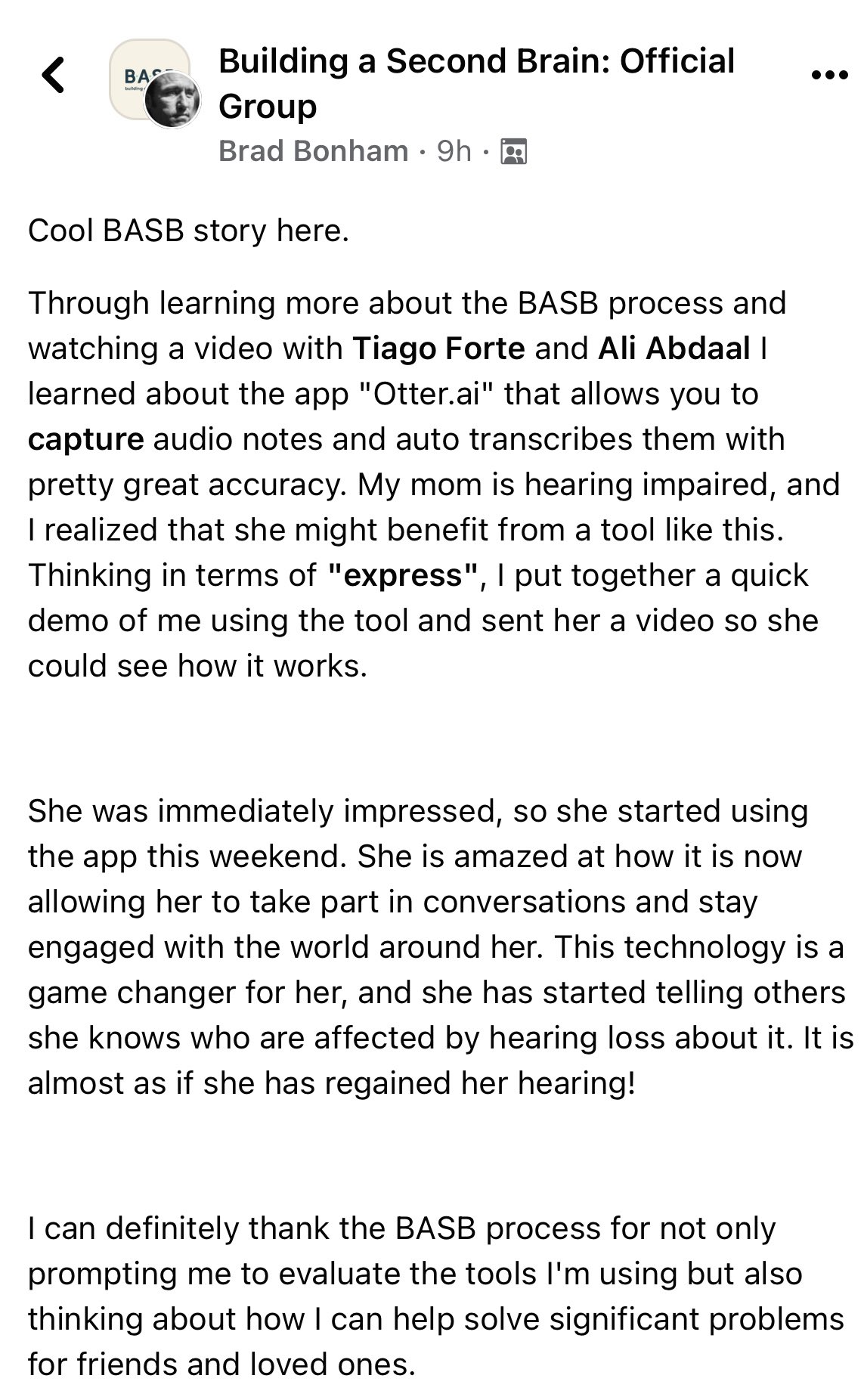Tiago Forte på Twitter: "Incredible story about how people are using  second-brain apps like @otter_ai to overcome the most fundamental  challenges of their lives https://t.co/aaN65CuXfA" / Twitter
