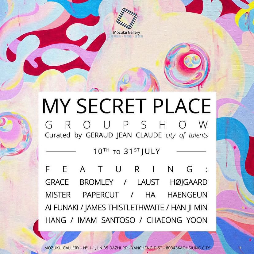 _uglyallen's tweet photo. GM Frens,

@hang_yeec's works is currently exhibiting at "MY SECRET PLACE" group show at Mozuku Gallery, Taiwan, Kaohsiung. 

Looks really nice there as the official backdrop!

Today till 31 July. https://t.co/nXijD9VAEE