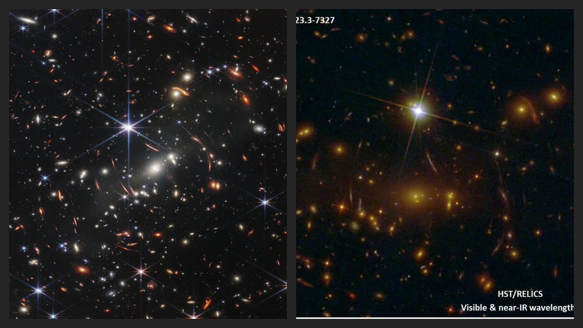 TheCausinFx's tweet photo. The most detailed pictures of deep space that Humankind has ever seen. This is the same piece of sky. Hubble took weeks to take itβs picture. Webb used 12 hours to capture this.
#Webb
#Webbtelescope
#WebbvsHubble https://t.co/6k4rWTtcNx