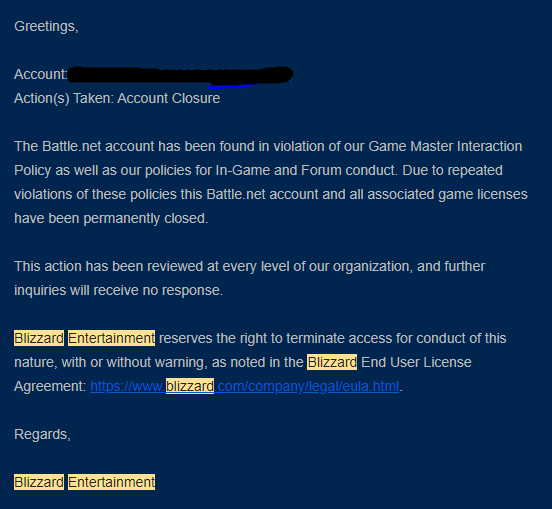 VinpinOW's tweet photo. So @Blizzard_Ent banned my Blizzard account without giving me a real reason. This was an account that has never received a single punishment before and has thousands of hours logged between Overwatch, Hearthstone, and other titles. Contacting support would not help in any way. https://t.co/FEpwYbccfd