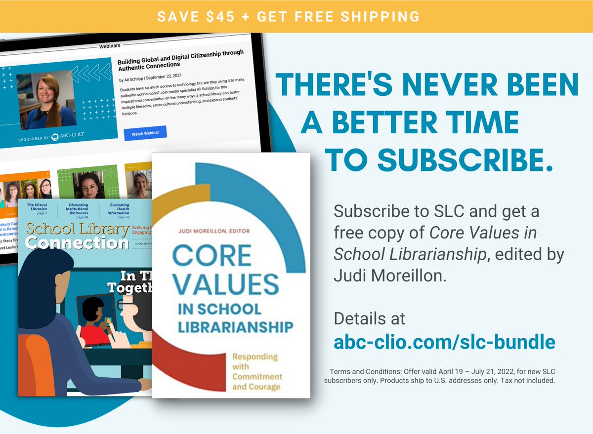 #schoollibrarians Consider giving yourself (&amp;/or your admin) a gift. You will receive free copy of #SLCoreValues in School Librarianship when you subscribe to @SLC_Online. Place your order by 7/21 at abc-clio.com/slc-bundle/ 4inspiration/support 4exemplary practice. #aasl #tlchat