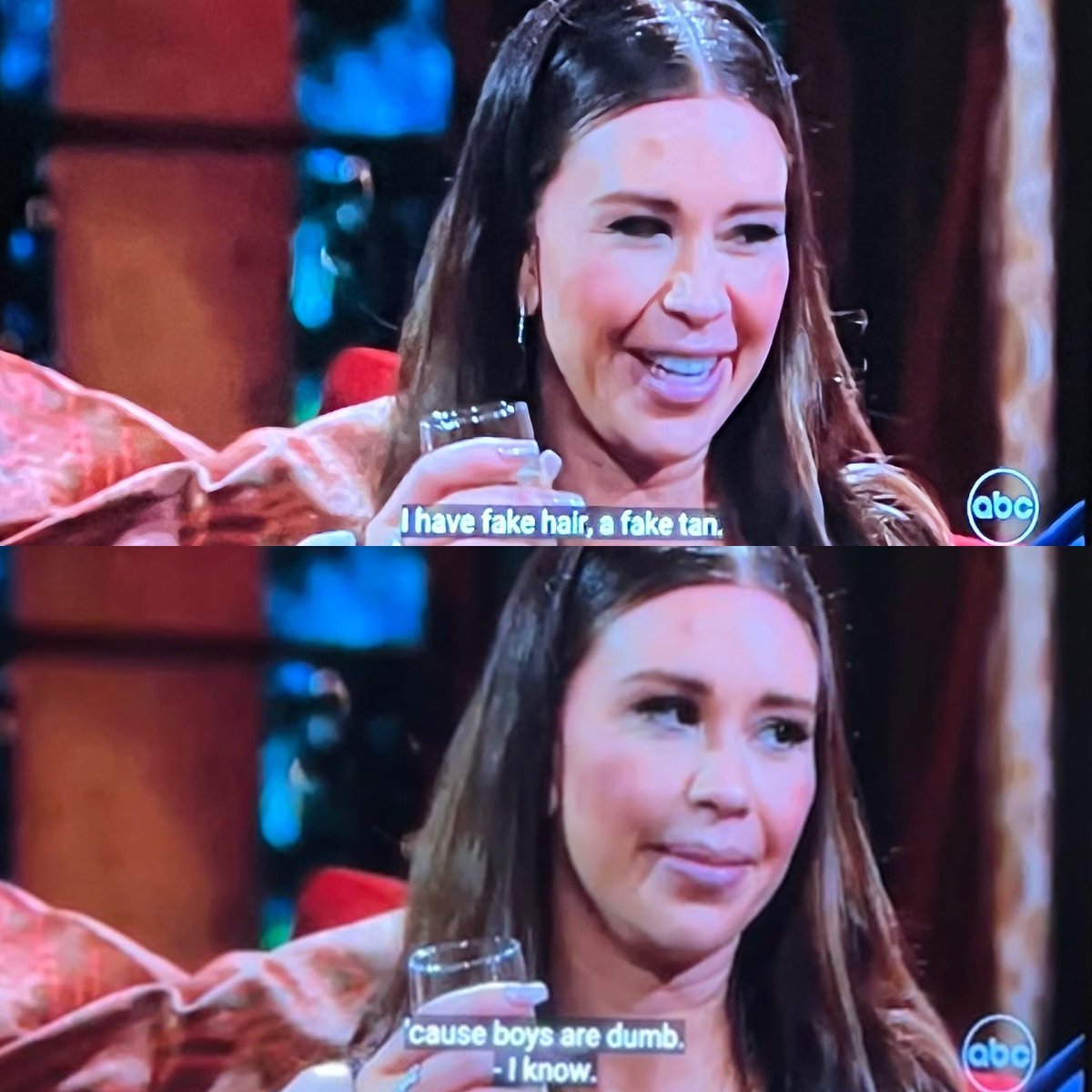 jodiwatchesbach's tweet photo. “I have fake hair, a fake tan, but you can’t tell cause boys are dumb” -our queen #TheBachelorette https://t.co/xXGvUVbT7V