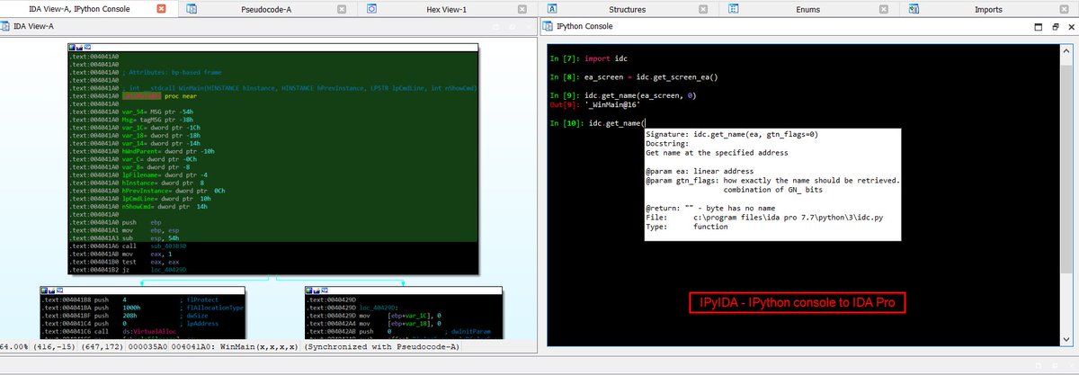 vinopaljiri's tweet image. If you ever wonder how it is possible to develop #IDAPython scripts in fast-effective way just try these 2 #IDA plugins:
IPyIDA - github.com/eset/ipyida @ESETresearch 
IDACode - github.com/ioncodes/idaco… @layle_ctf
IntelliSense, debugging etc. Just excellent hats off to devs🙏👏🤠