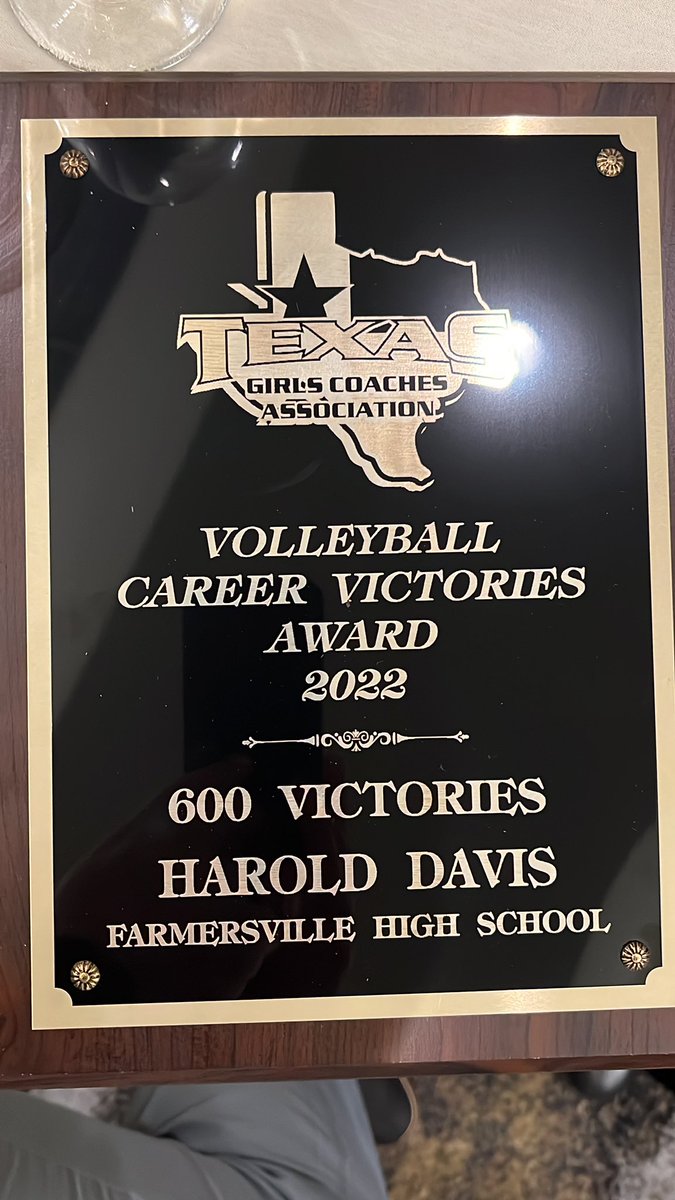 <a href="/ladyfarmers/">Farmersville Volleyball</a> Harold Davis being honored at <a href="/AustinTGCA/">TGCA</a> banquet for 600 career wins.  What a great honor! He is outstanding man and outstanding coach. Very proud to work along side him!