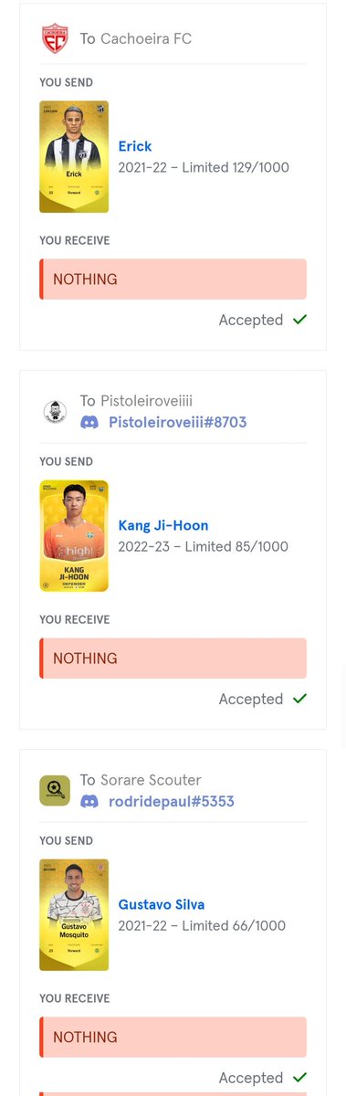 Prêmios da Tuner League entregues!!! Parabéns aos ganhadores (@sorarescouter, <a href="/MMelatti/">Marcelo Melatti</a> e <a href="/Carva_Fillipe/">Fillipe Carvalho</a>)  obrigado a todos pela participação! 

#sorare #brag #league #cards #football #fantasygame #nftgame