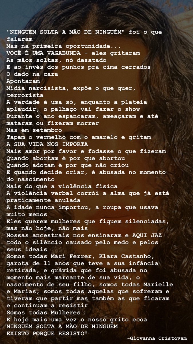 CristovamGiih's tweet photo. CANSADA DE SER MULHER NESSE PAÍS QUE SÓ NOS MALTRATA!
GRÁVIDA
Klara castanho
Mari Ferrer
Abuso
#klaracastanho
#mariferrer
#marielle
#GRÁVIDA https://t.co/bPnODHN78v