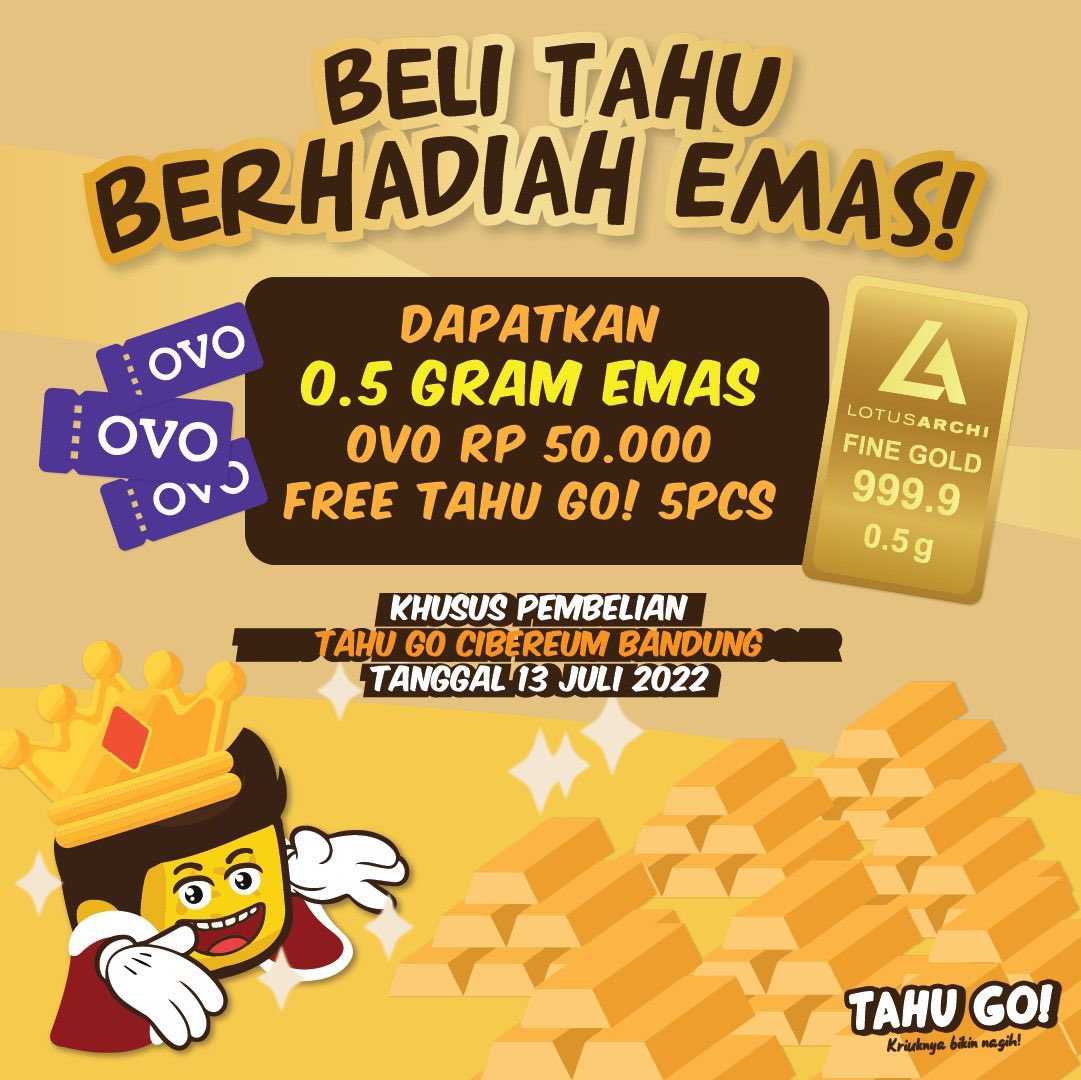infobandung's tweet photo. BELI TAHU DAPET EMAS! DIMANA LAGI SELAIN DI TAHU GO?
Segera buka Tahu Go di Cibereum H.Amir Mahmud 123 dapatkan berbagai macam hadiah Emas 0.5 Gram, Ovo Rp 50.000, Free Tahu Go!
Khusus pembelian di outlet Tahu Go Cibereum !
#Tahugo #Tahugoreng #Tahugobandung https://t.co/lJx4oDzHaN