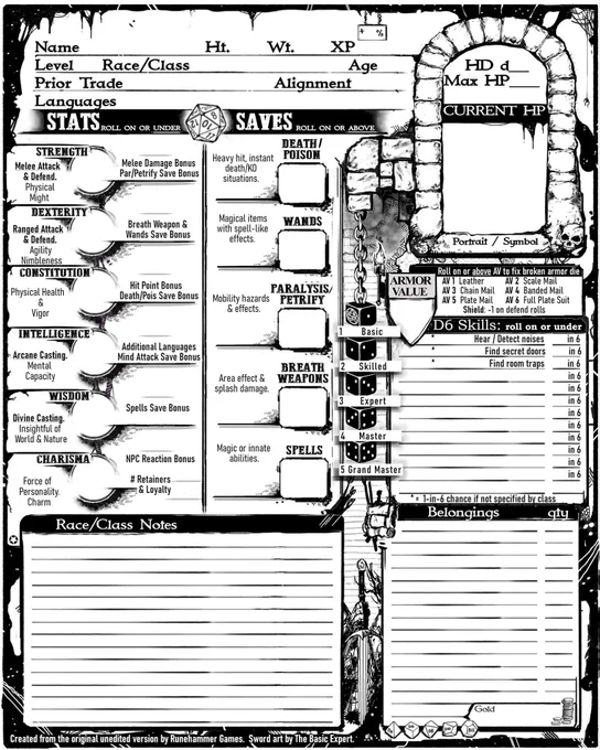 OSE/Rules Cyclopedia character sheet by Greg Baker 
